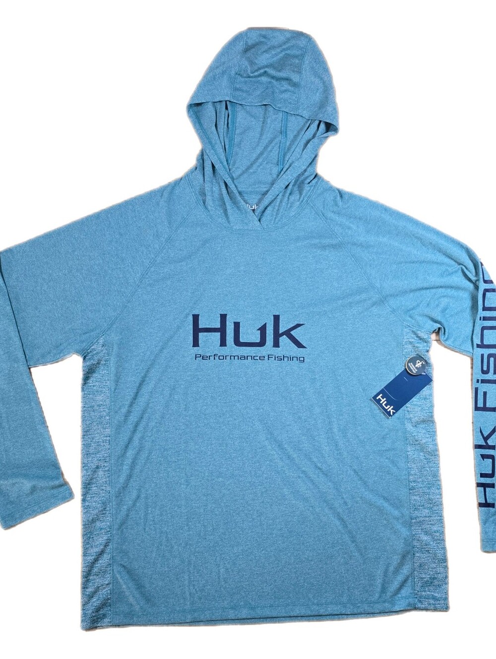 Huk Men's Pursuit Hoodie Heather Blue Performance Fishing Shirt Large H1200486
